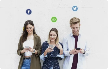 Three people doing social networking